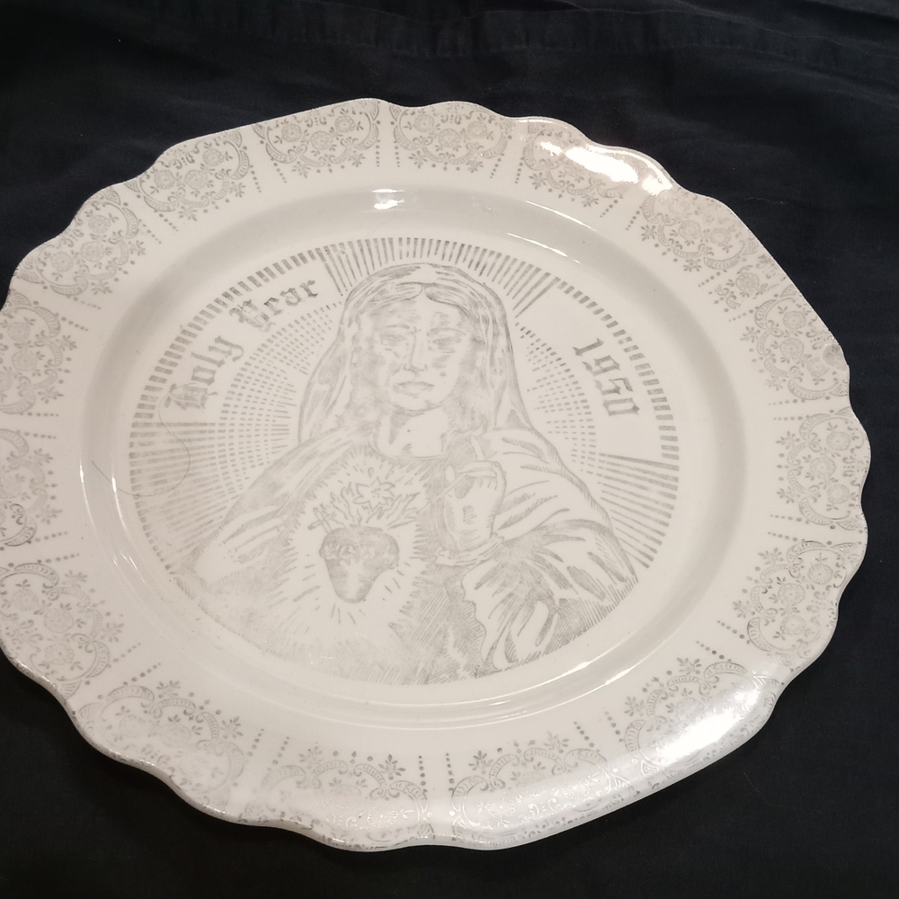 Decorative White Plate with Gray Design